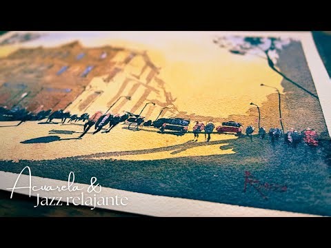 Jazz suave y acuarela en cámara rápida | Relájate y mira | Tutorial de pintura en acuarela