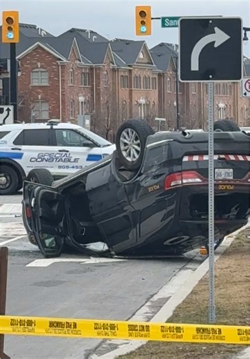 Brampton Car Crash: Upside Down Police Car Incident
