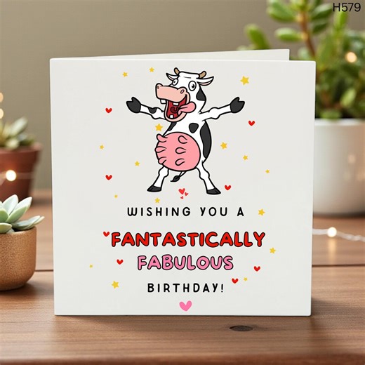 Funny Cow Birthday Card, Cute Dancing Cow Card, Fantastically Fabulous Birthday, Cow Lover Gift, Happy Birthday Friend, Humorous Cow Card - Etsy