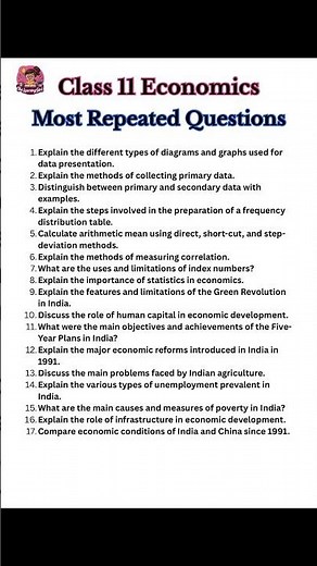 Class 11 Economics Mid Term Paper 2025 | Most Repeated Questions from Previous Years