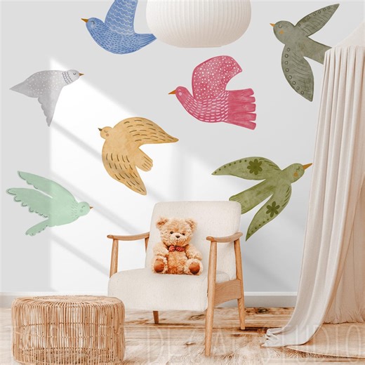 Bird Fabric Decals: Reusable Wall Stickers, Abstract Textured Wall Nursery Art - Etsy