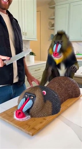 Mandrill Monkey Reacts to a Cake That Looks Exactly Like Him! 🐒🍰😲 #Shorts #Mandrill #MonkeyReaction