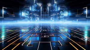 A futuristic city with a lot of lights on it