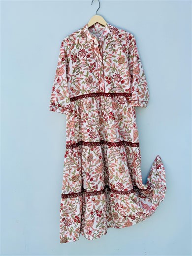 Handmade Block Print Cotton Maxi Dress for Women | Floral Indian Hand Printed Boho Summer Dress - Etsy