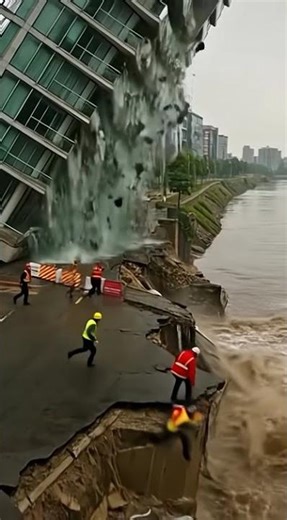 Massive Building Collapse Near River | Cinematic Flood Disaster Scene
