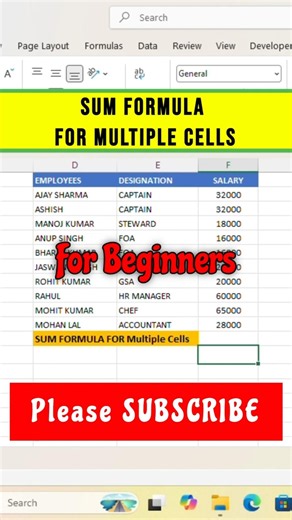 SUM Formula for Multiple Cells in Excel | Excel for Beginners #shorts #excel #exceltips #sum