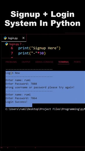 Simple login system using python || python programming #coding #programming #python#pythonprogramming #pythons #python
