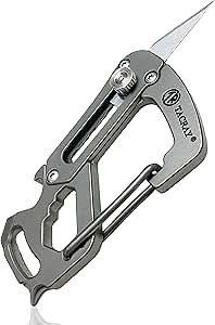 Tacray Carabiner Small Keychain Knife, Titanium EDC with Replaceable Sharp Blade and Quick Release clip, Multitool keychain Bottle Opener,Easy Carry Backpack Clasp.