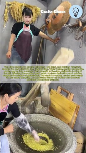 Traditional Chinese Stone Mill Grinding Grains: Traditional Rice Cake.