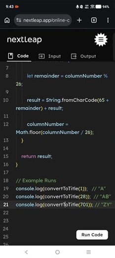 Excel Sheet Column Title | JavaScript Solution | LeetCode Explained Step-by-Step