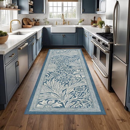 Blue Floral Kitchen Runner Rug, Vintage Botanical Pattern, Washable Non Slip Runner for Kitchen, Farmhouse Hallway Decor - Etsy