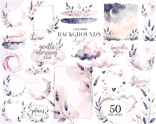 Lavender Backgrounds Clipart, Frames Pastel Floral PNG - Etsy