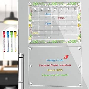 Acrylic Magnetic Clear Calendar for Fridge Fccabin Monthly and memo Calendar Set, Clear Refrigerator Dry Erase Board Calendar, Reusable Planner, 6 Powerful Magnets, 4 Color Markers (Acrylic-22)