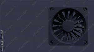 Computer fan cooler animation. Black cooling fan. 3D computer case fan