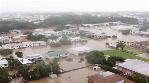 Drone footage shows flooding through the town of Ingham