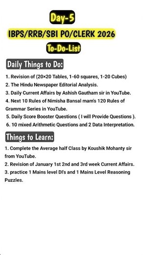 Day-5 To-do-list For Bank Exams 2026 #shorts