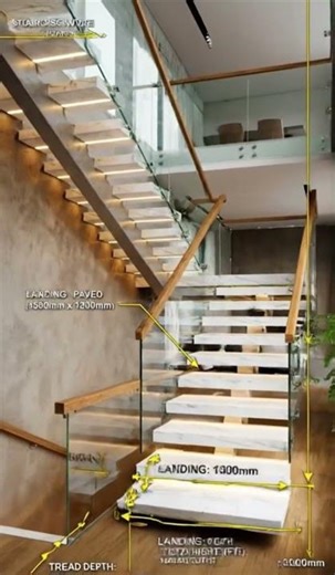 Modern Staircase with Perfect Dimensions 📏✨ | Luxury Stair Design Inspiration#stair#autocad #luxurys