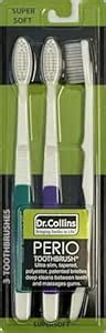 Dr. Collins Perio Toothbrush, (colors vary) 3 Count (Pack of 1)