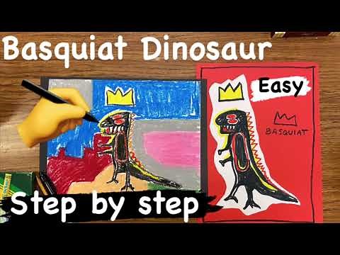Basquiat Dinosaur for Beginners - Step by Step for KIDS with Background #basquiat #mrschuettesart