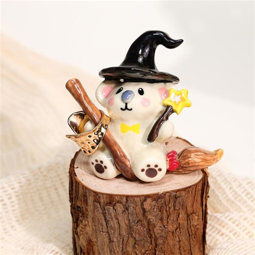Magic Koala Ring Holder Ceramic Wizard Figurine With Witch Hat & Broom Cute Animal Statue Jewelry Stand Spooky Decor Gift - Etsy UK