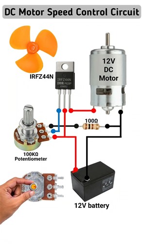 DC Motor Speed Control Circuit Using IRFZ44N ⚙️ | 12V DC Motor Speed Controller