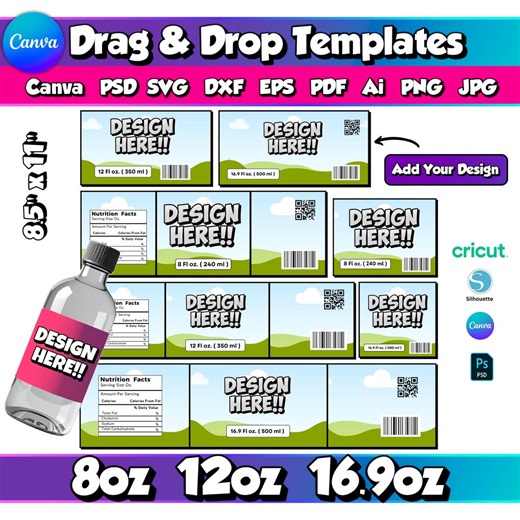 Water Bottle Label Template Editable Custom Water Bottle Labels 16oz 12oz 8oz Bottle Wrap Printable Drink Label Customizable Bottle Frames - Etsy