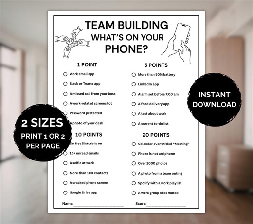 Team Building Game Printable, What’s On Your Phone Game, Office Party Game, Work Icebreaker, Corporate Team Activity, Team Building Game