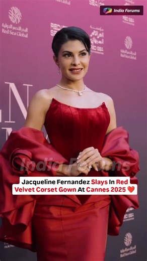 Jacqueline Fernandez turned up the heat at Cannes 2025 in a stunning red velvet corset gown, exuding elegance and glamour on the red carpet. ❤️ . . . #JacquelineFernandez #CannesFilmFestival #RedCarpetFashion #BollywoodBeauty #FashionIcon #IF #IndiaForums | India Forums