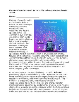 Plasm Chemistry & STEM - No Prep -Science Worksheet - 100% Editable