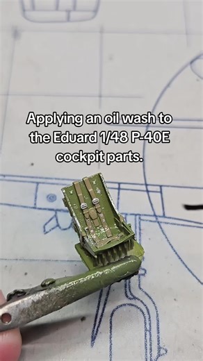 Applying an oil wash to the Eduard 1/48 P-40E cockpit parts. The next video will be removing the excess oil wash. #eduard #p40 #modelkit #scalemodel #oilpaint