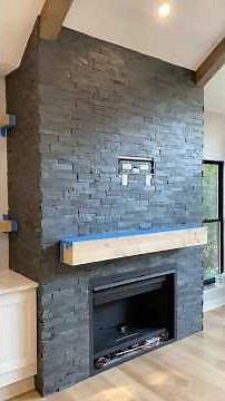 Stacked stone fireplace (slate). #tiles #construction #diy