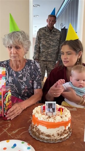 3.2M views · 12K reactions | Soldier returns home for Granny's 75th birthday and gets surprise pregnancy news 凉  This video was produced by Network Media and Jamie and Blake | Lights Camera Action | Facebook