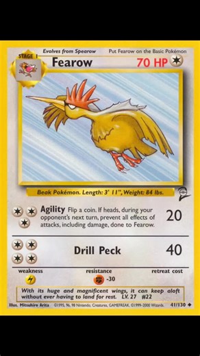 Fearow #022 The beak Pokemon, its large powerful wings allow it to fly for an entire day. The crushing power of its beak is tremendous. #fearow #pokedex #pokemon #pokemonai