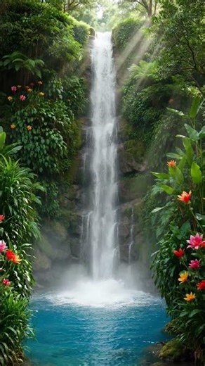 Cinematic Tropical Waterfall | Lush Green Jungle & Blue Pool | Free Footage