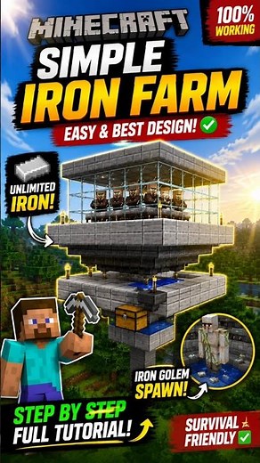 Minecraft Easy Iron Farm Tutorial🔥 |Simple Survival Iron Farm 2026 | Unlimited Iron (Java & Bedrock)