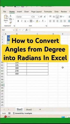 How to Convert Angles from Degree into Radians In Excel #shortsfeed #excel #shorts #maths
