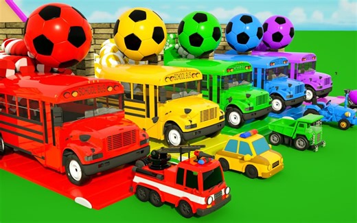 Wheels on the Bus + ABC Song | 足球变警车 | 学习颜色