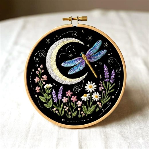 Celestial Dragonfly Embroidery Pattern Dragonfly Embroidery Pattern Floral Dragonfly Embroidery Pattern Moon Flower Embroidery PDF - Etsy UK