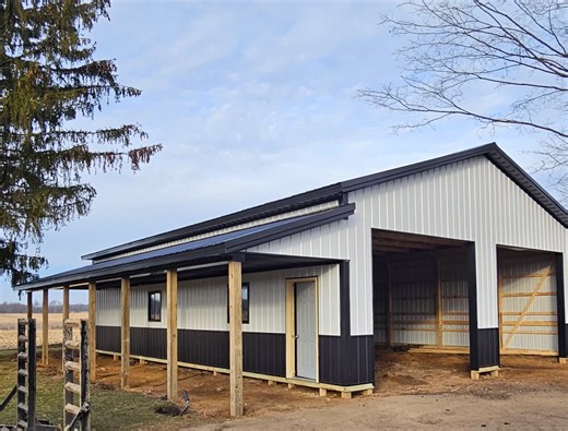 Call or text (317) 935-8602 30x48x12 Pole Building, metal siding and roof, with 8x48x8 porch roof, includes labor and materials. $36,700.00 | B&M Pole Buildings | Facebook