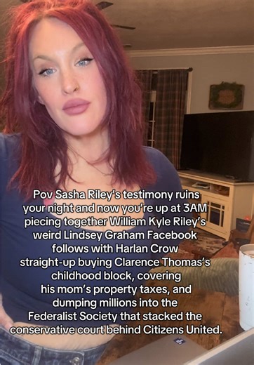 🔥 Sasha Riley testimony got me RABBIT HOLE’D 😳 William Kyle Riley follows Lindsey Graham on FB?? Meanwhile Harlan Crow BUYS Clarence Thomas’s mama’s whole block, pays her taxes, funds FedSoc pipeline to Citizens United court stacking our rights. Who’s really pulling strings? 👀 #SCOTUS #HarlanCrow #breakingnews #testimony #fyp