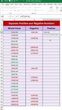 Separate Positive or Negative Data in Excel. #excel #positive #negative #viralreels