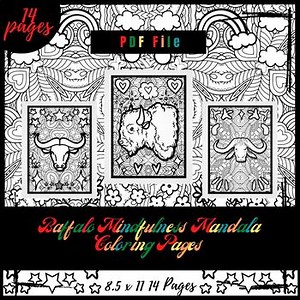 Buffalo Mindfulness Mandala Coloring Pages, Animals Coloring Printable Sheets