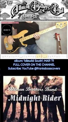 MIDNIGHT RIDER - ALLMAN BROTHERS BAND - FRANKS BASS COVERS #microshorts