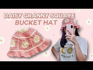 Crochet Daisy Granny Square Bucket Hat Tutorial (❛◡❛)✿