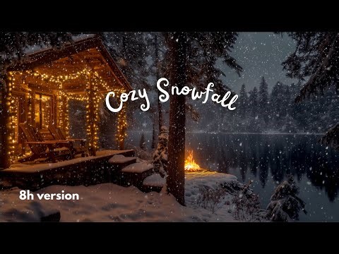 Winter Night Ambience ❄️🌙 8 hours Snow Falling & Campfire at the Cabin