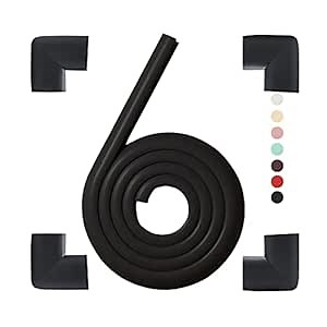 Baby Proofing Edge Guards and Corner Covers,Child Edge Protectors,Foam Edge Bumpers for Furniture,Suitable for Metal Frame Desk Counter Sharp Corners (Black(4 Corner&6.5ft Safety Bumpers))