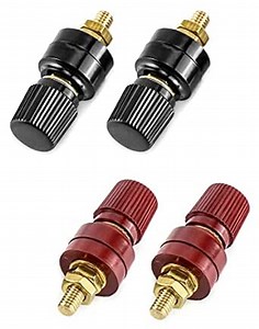 QWORK® Link Terminal, 4Pcs M6 Thread Junction Post Connector, Brass Pillar Terminal Block, Red & Black