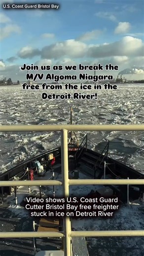New video from the U.S. Coast Guard shows the cutter Bristol Bay freeing a freighter that was stuck in ice on the Detroit River | WXYZ-TV Channel 7