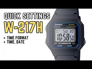 Casio W-217 Quick Basic Setting: How to set time, date, format W217H