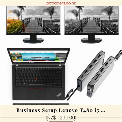 Upgrade your workspace with confidence! 🚀✨ Introducing the Lenovo T480: Power meets efficiency with an impressive i5 3.6GHz Turbo, 16GB RAM, and 256GB NVME—all compactly designed for maximum productivity. 💼💻 Plus, enjoy stunning visuals on dual 24-inch monitors that effortlessly bring your ideas to life! Perfect for those late-night brainstorming sessions or a crystal-clear video call. Your dream setup is just a click away! 🌟 Don’t let this deal pass you by—grab the whole power pack for just